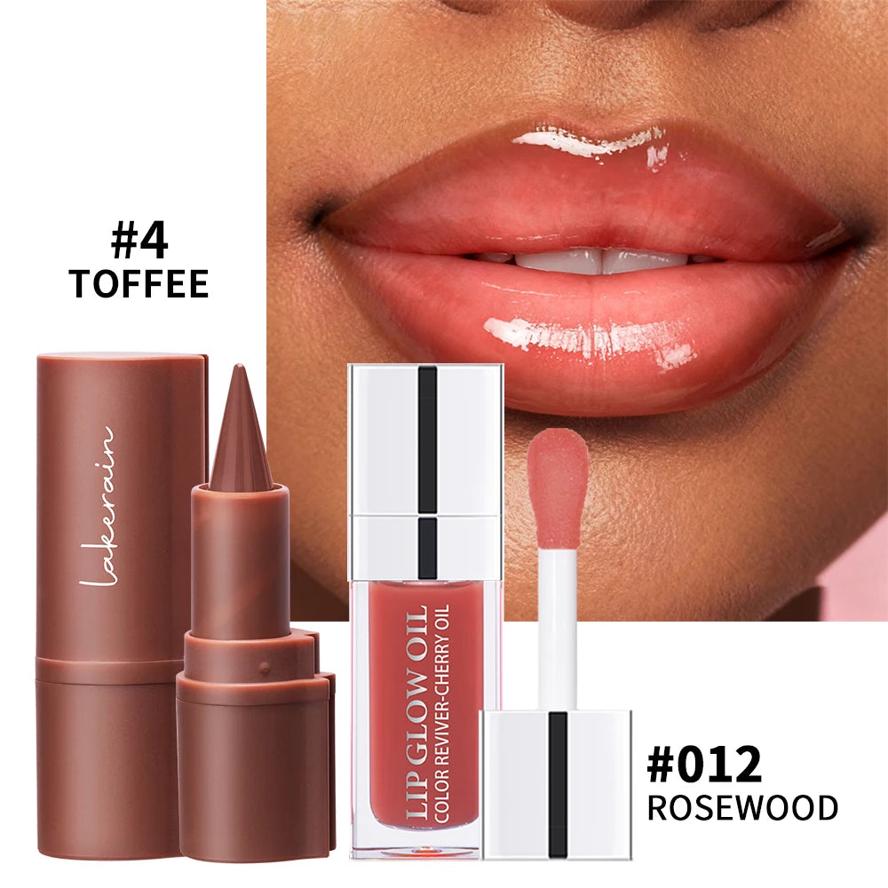 2Pcs Hydrating Lip Gloss Lip Liner Kit Waterproof Long Lasting 3D Precision Lip Contour Plump High Shine Smudge Resistant Lip Ma HIP color4