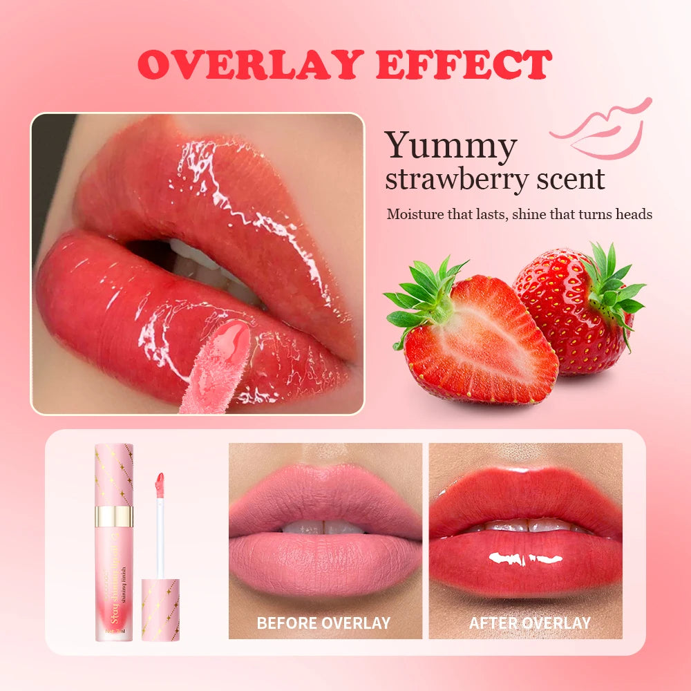 Strawberry Scent Lip Gloss Duo Combo with Keychain Long Lasting Nourish Plumper Lip Cosmetics Christmas Gift HIP