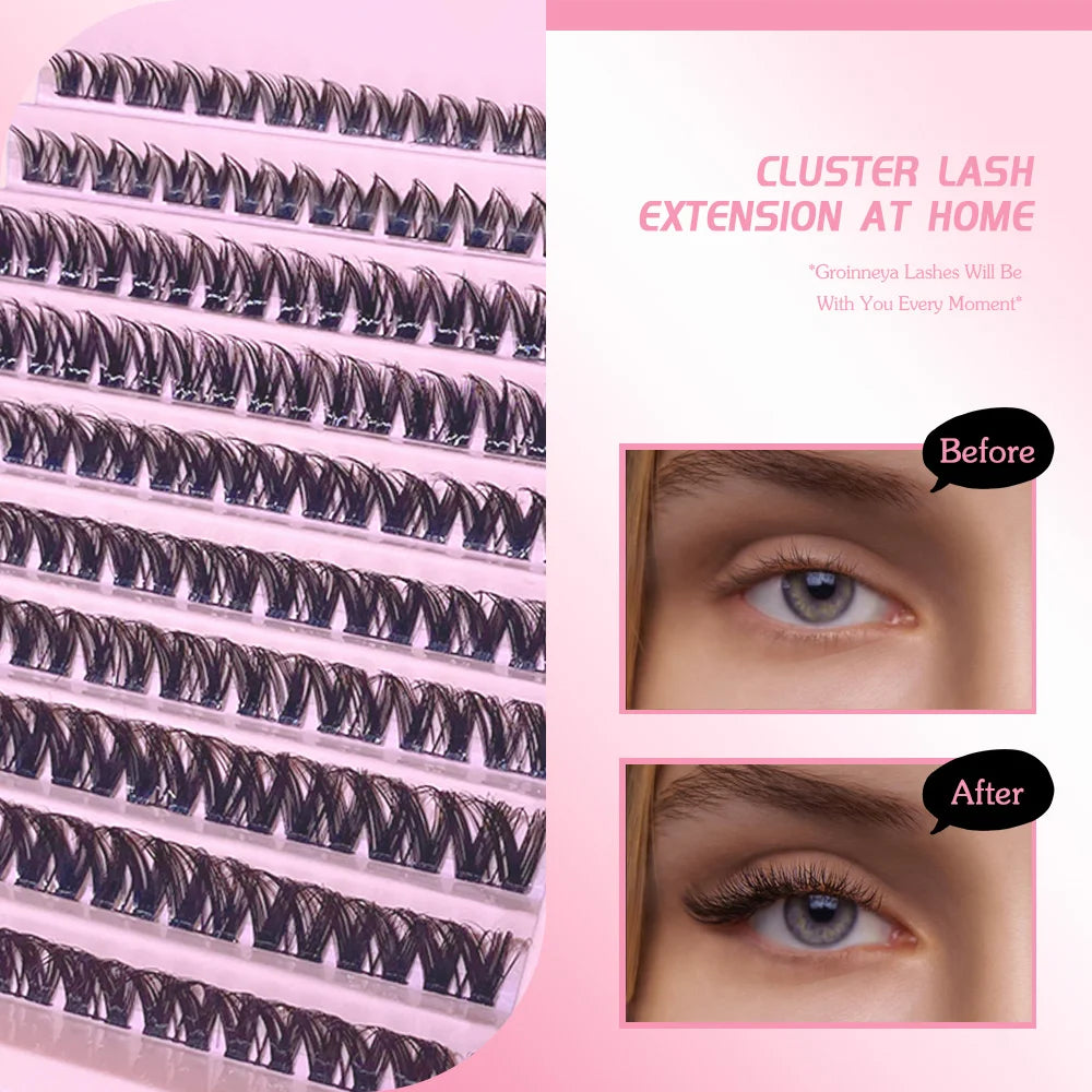 3D 190 Pcs DIY Cluster Lashes Kit – Bond, Seal & Curler DIY Lash Extension Kit HIP