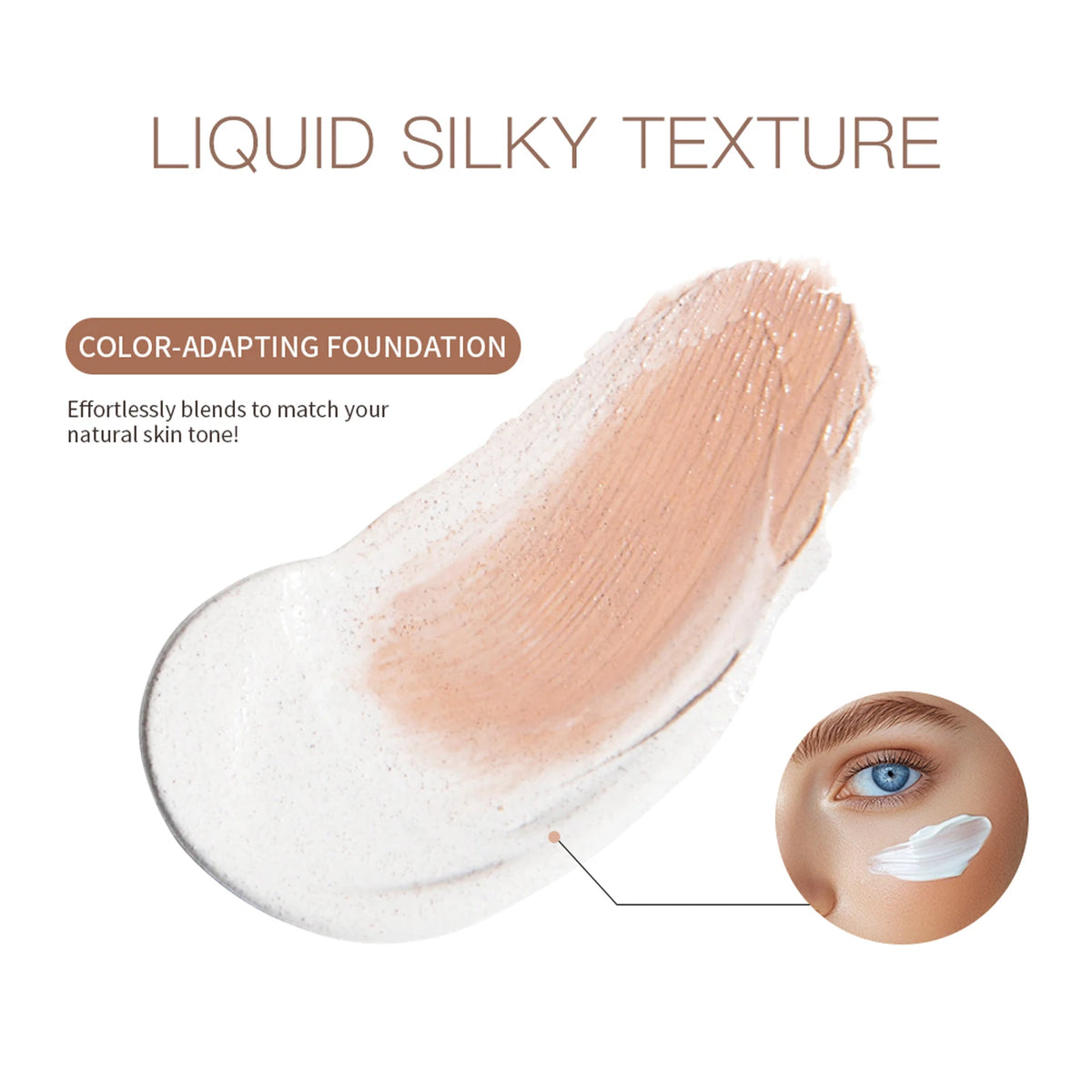 Color Changing Foundation 4 in 1 Moisturizing SPF 30+ Hydrating Color Longwearing Waterproof Travel Coverage Makeup Base HIP