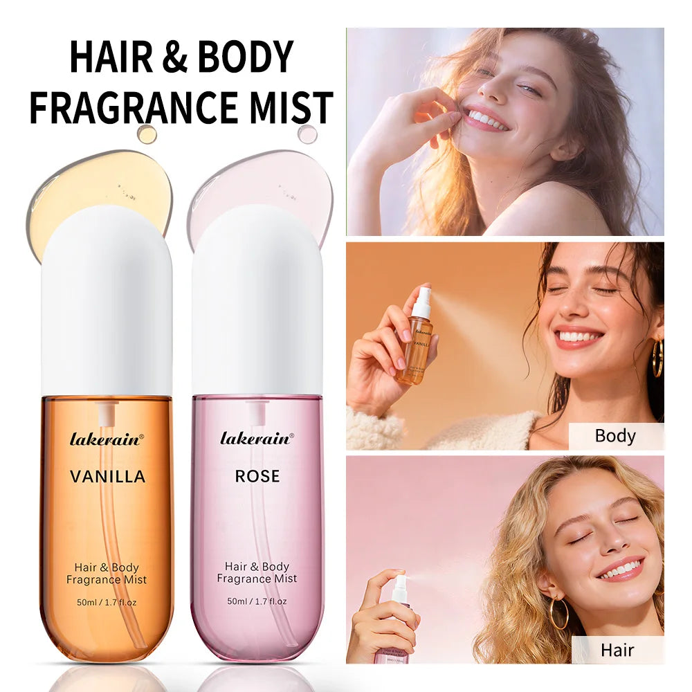 50ml Vanilla Rose Fragrance Spray Hair & Body Fragrance Mist Fresh Long Lasting Fragrance Perfume Travel Size Freshener Spray HIP 2pcs