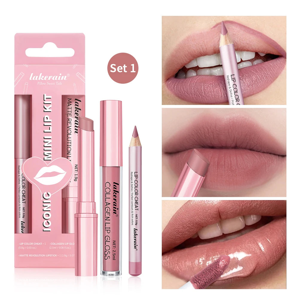 5 Color Lip Liner + LIPSTICK Set and Lip Stain Easy Coloring Matte Lip Kit Lipstick Long Lasting Red Lipstick Lip Makeup Set HIP