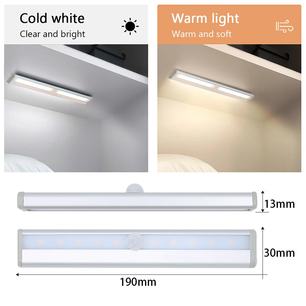 10 LED PIR Motion Sensor Wireless Night Light | Cabinet & Stair Motion Sensor Night Light HIP