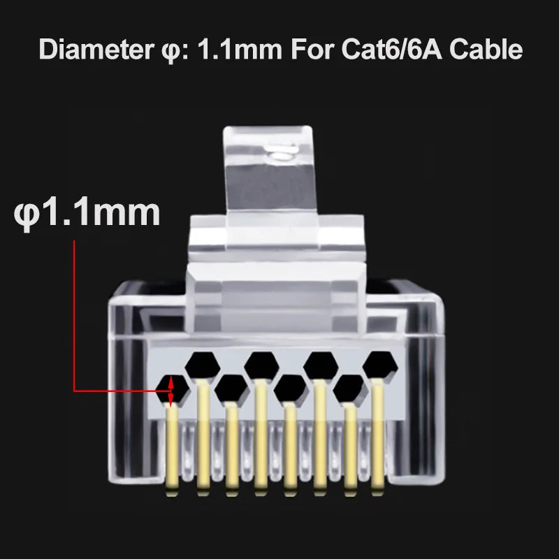 OULLX Gold Plated RJ45 Pass-Through Connectors Cat5e Cat6 Cat6A Network RJ45 Connectors HIP