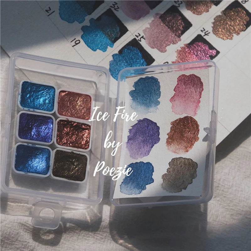 6/12pc Nail Art Pigment Set Painting Flowers Watercolor Paint Charming Mirror Glitter Powder Blooming Shimmer Solid Dust HIP 08 Ice Fire-6 Colors