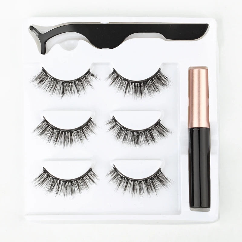 Magnetic Eyelashes 3D Mink Eyelashes Makeup Magnetic Lashes Eyeliner Tweezers Set Natural False Lashes Short Faux Cils HIP 3 pairs-6D-04-M