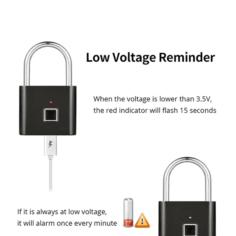 Fingerprint Smart Padlock – Keyless USB Rechargeable Zinc Alloy Fingerprint Smart Padlock HIP