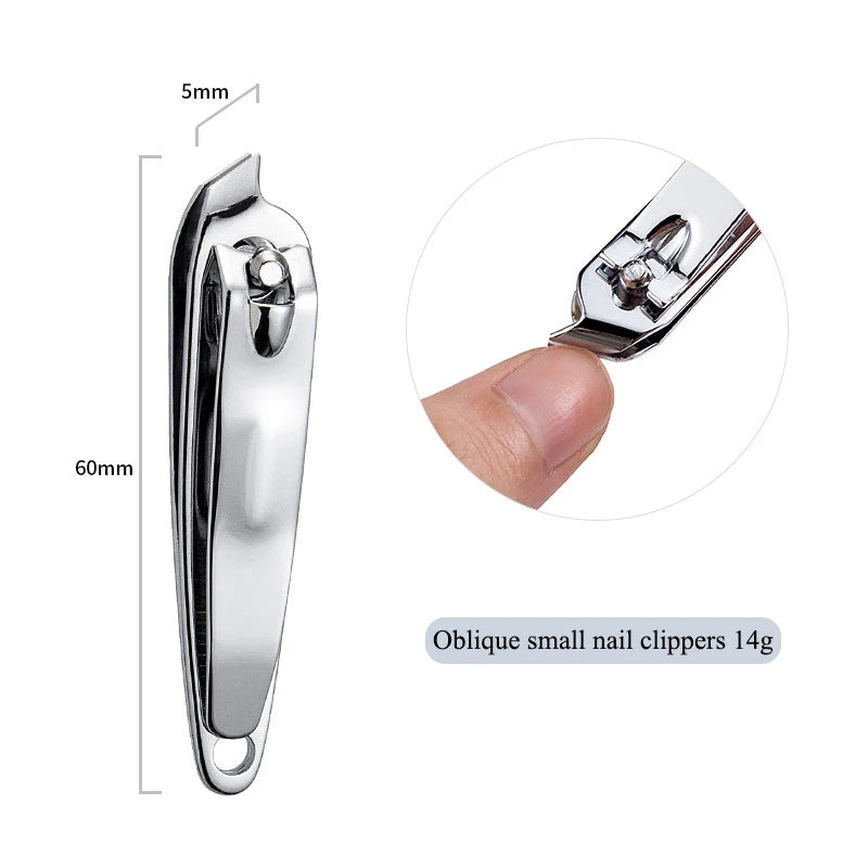 Nail Clipper Stainless Steel Cutter Nipper Trimmer Knife Manicure Pedicure Tools Professional Finger Toe 2 Style Clippers Set HIP 01Small Oblique