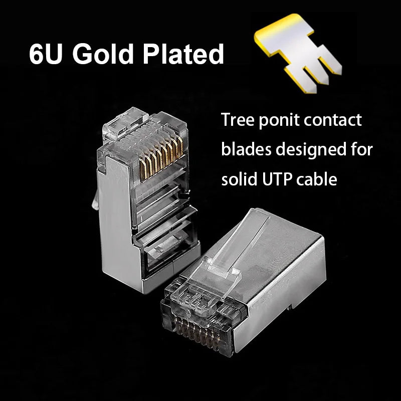 OULLX Gold Plated RJ45 Pass-Through Connectors Cat5e Cat6 Cat6A Network RJ45 Connectors HIP