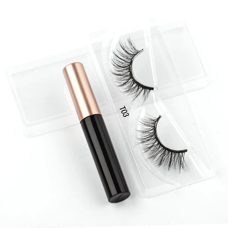 Magnetic Eyelashes 3D Mink Eyelashes Makeup Magnetic Lashes Eyeliner Tweezers Set Natural False Lashes Short Faux Cils HIP 1 pairs-T03M