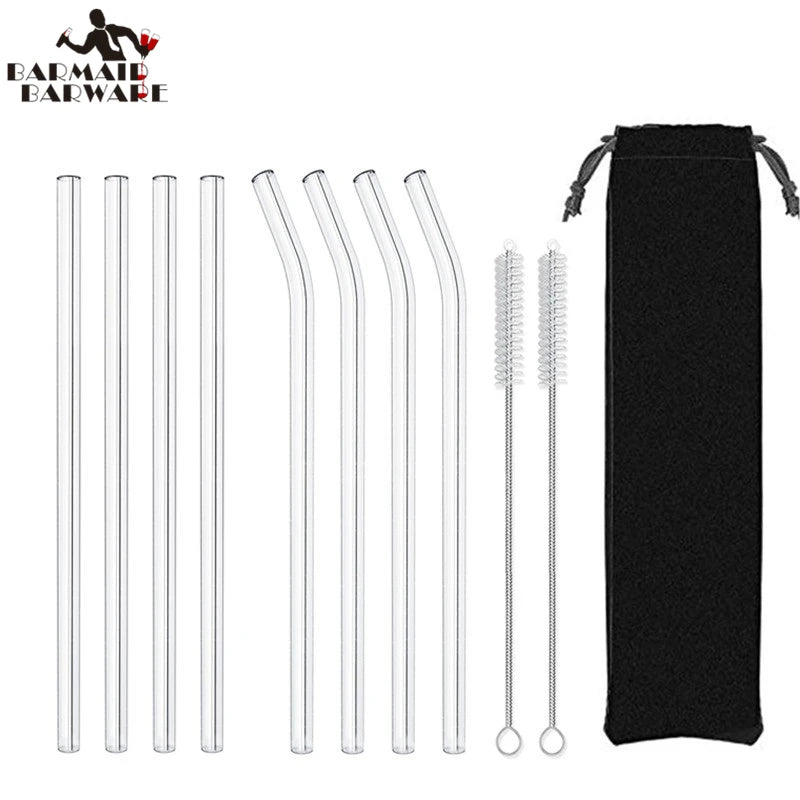 4-Pack Reusable Glass Drinking Straws with Cleaning Brush Glass Drinking Straws HIP