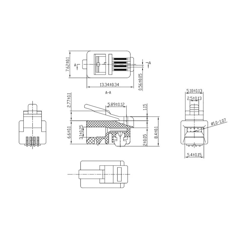 4P4C RJ9 Gold-Plated Telephone Handset Connectors – 50 or 100 Pack Telephone Connectors HIP