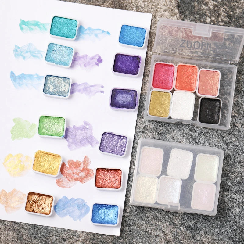 6/12pc Nail Art Pigment Set Painting Flowers Watercolor Paint Charming Mirror Glitter Powder Blooming Shimmer Solid Dust HIP