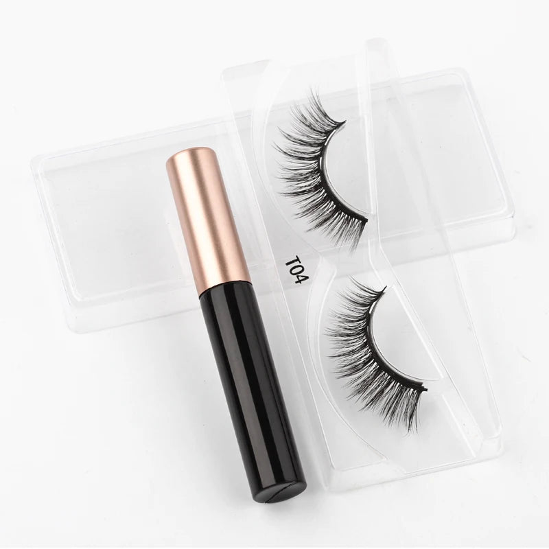 Magnetic Lashes 3D Mink Eyelashes Waterproof Lasting Magnet Liquid Eyeliner Set Magnetic Eyelashes Thick Natural False lashes HIP T04-M