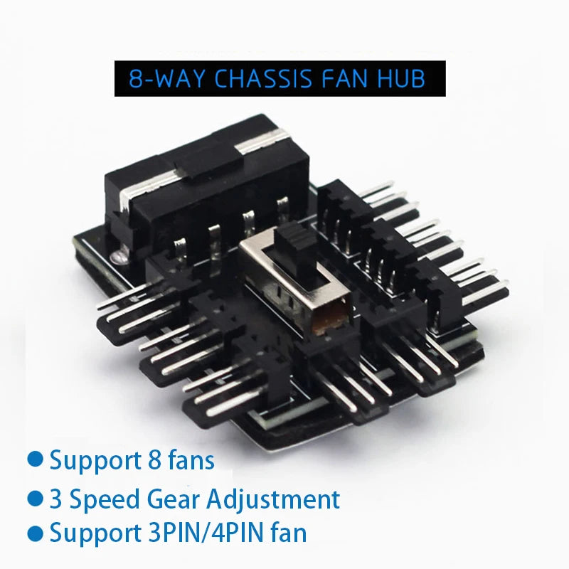 1-to-8 PWM Fan Hub SATA Molex 3-Pin 4-Pin Speed Controller PC Fan Hub HIP