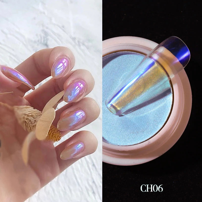 1g/box Transparent Nail Glitter Mirror Aurora Neon Powders Dust Chameleon Nail Art chromium Pigment Dipping Powder Decoration HIP CH06