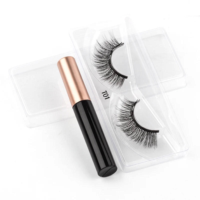Magnetic Eyelashes 3D Mink Eyelashes Makeup Magnetic Lashes Eyeliner Tweezers Set Natural False Lashes Short Faux Cils HIP 1 pairs-T01M