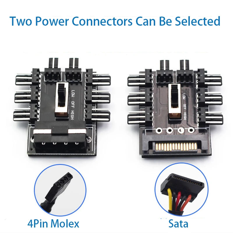 1-to-8 PWM Fan Hub SATA Molex 3-Pin 4-Pin Speed Controller PC Fan Hub HIP