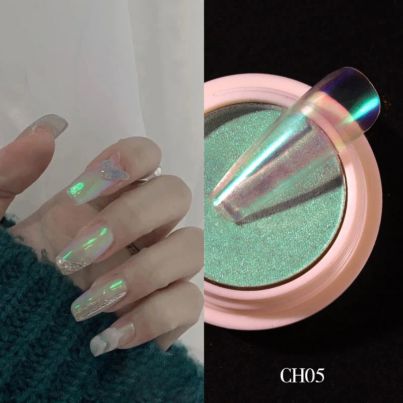 1g/box Transparent Nail Glitter Mirror Aurora Neon Powders Dust Chameleon Nail Art chromium Pigment Dipping Powder Decoration HIP CH05