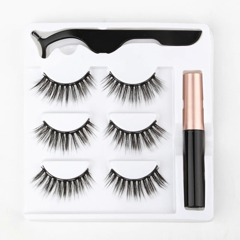 Magnetic Eyelashes 3D Mink Eyelashes Makeup Magnetic Lashes Eyeliner Tweezers Set Natural False Lashes Short Faux Cils HIP 3 pairs-6D-07-M