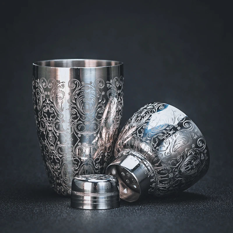450ml Stainless Steel Boston Cocktail Shaker – Vintage Engraving Cocktail Shaker HIP
