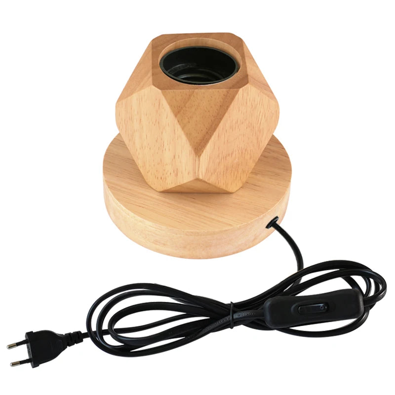 Modern Retro Wood Table Lamp – E27 Polyhedron Desk Light Wood Table Lamp HIP