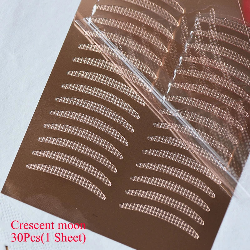 240pcs/5 Packs Gauze Mesh-Lace Double-fold Eyelid Sticker Transparent Self-adhesive Eyelid Tape Sticker HIP 05Crescent Moon 30Pc