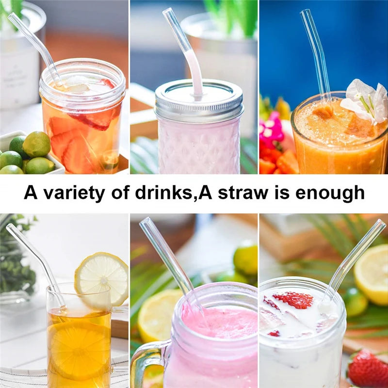 4-Pack Reusable Glass Drinking Straws with Cleaning Brush Glass Drinking Straws HIP