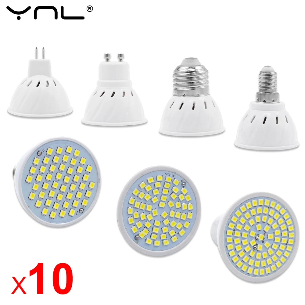 10-Pack GU10 MR16 E27 E14 LED Spotlight Bulbs 220–240V | YNL LED Spotlight Bulbs HIP Cold White GU10 220V 7W 60LEDS