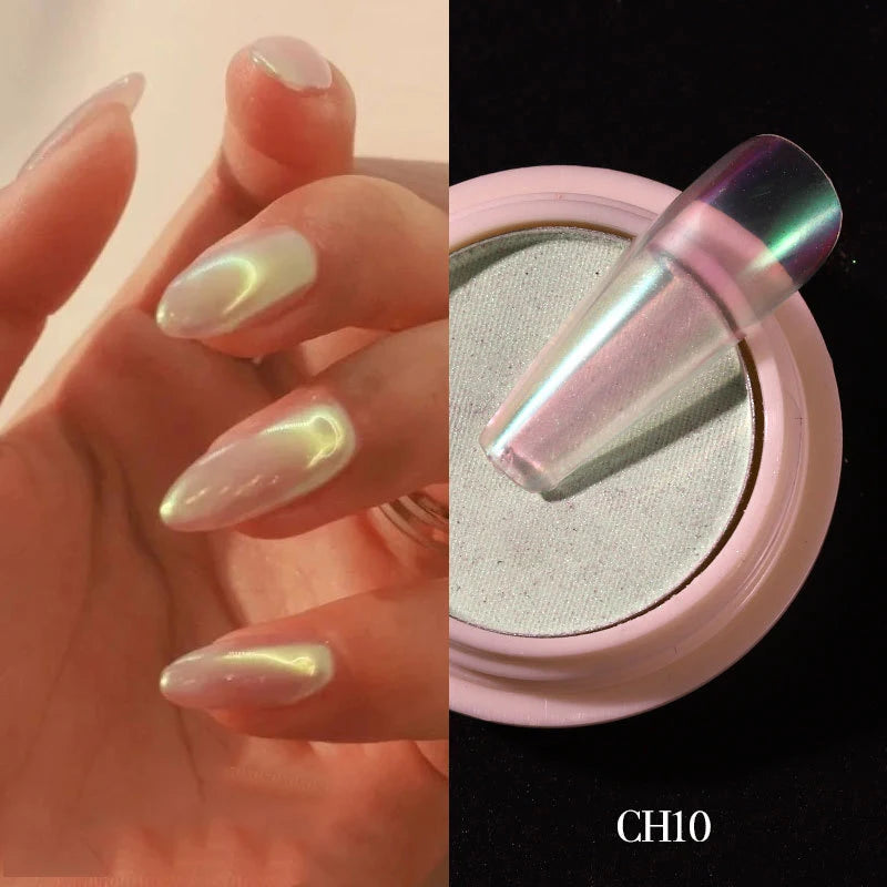 1g/box Transparent Nail Glitter Mirror Aurora Neon Powders Dust Chameleon Nail Art chromium Pigment Dipping Powder Decoration HIP CH10