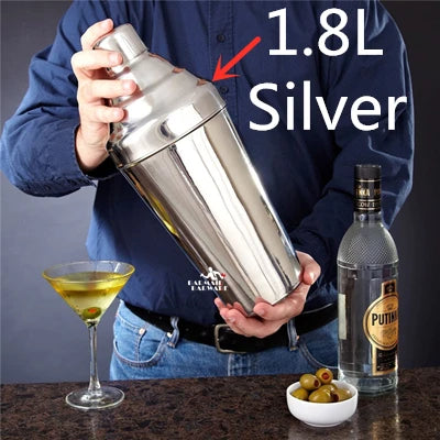 1.8L Boston Cocktail Shaker 3-Piece Set – 304 Stainless Steel Cocktail Shaker Set HIP Silver 1.8L