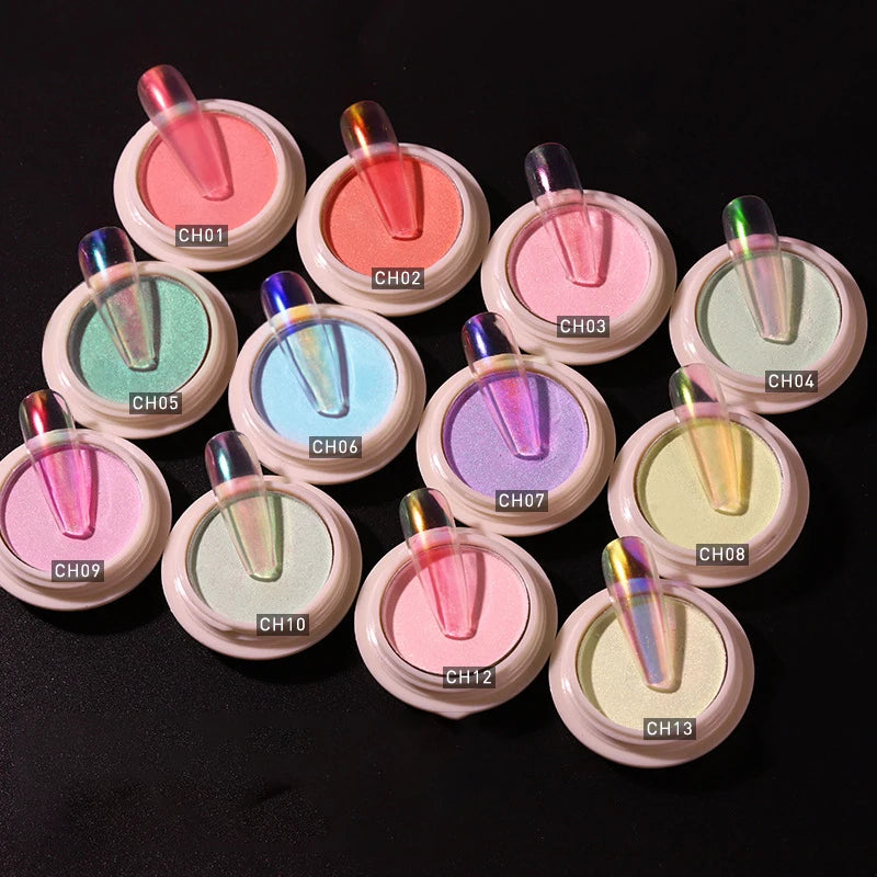1g/box Transparent Nail Glitter Mirror Aurora Neon Powders Dust Chameleon Nail Art chromium Pigment Dipping Powder Decoration HIP