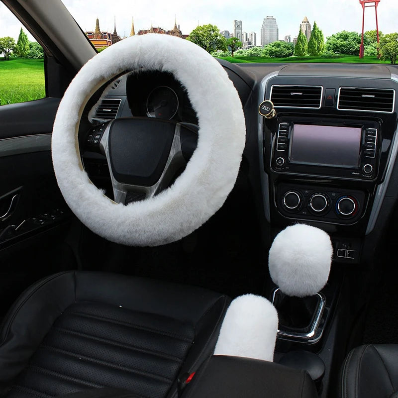 Winter Plush Steering Wheel, Gear & Handbrake Cover Set Steering Wheel Cover Set HIP