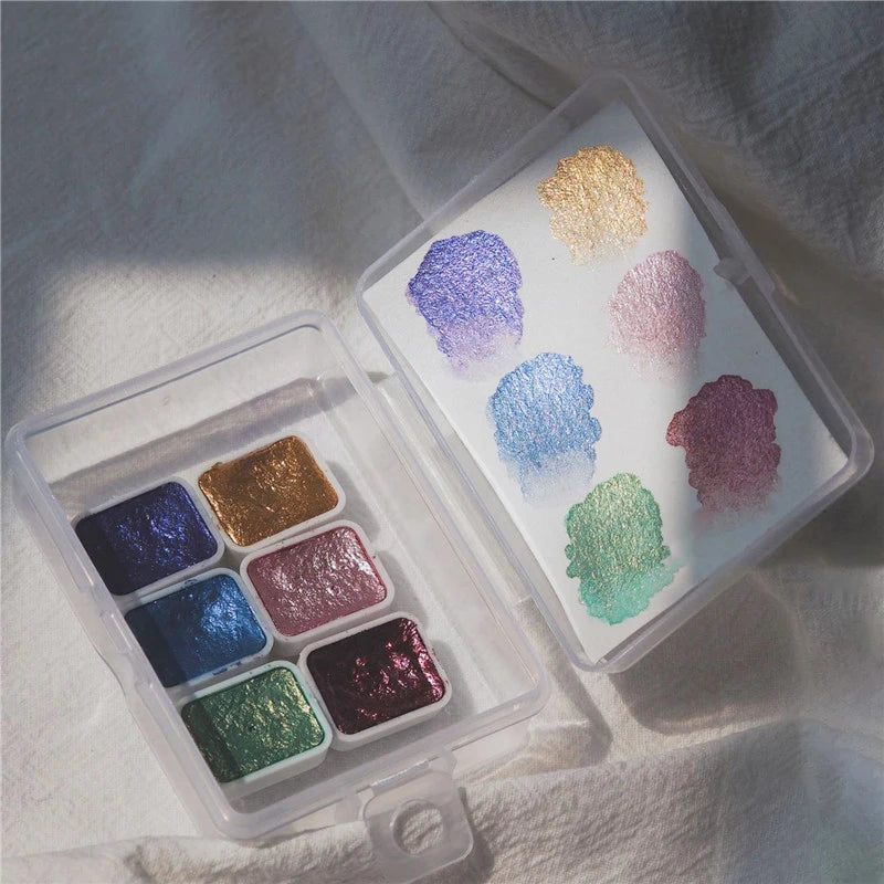 6/12pc Nail Art Pigment Set Painting Flowers Watercolor Paint Charming Mirror Glitter Powder Blooming Shimmer Solid Dust HIP 06Tangerine-6 Colors