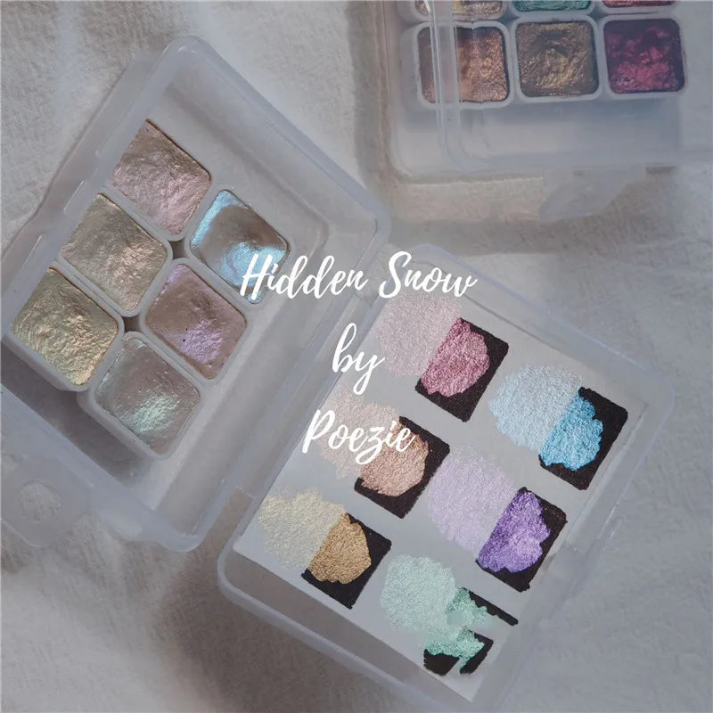 6/12pc Nail Art Pigment Set Painting Flowers Watercolor Paint Charming Mirror Glitter Powder Blooming Shimmer Solid Dust HIP 01Snow-6 Colors