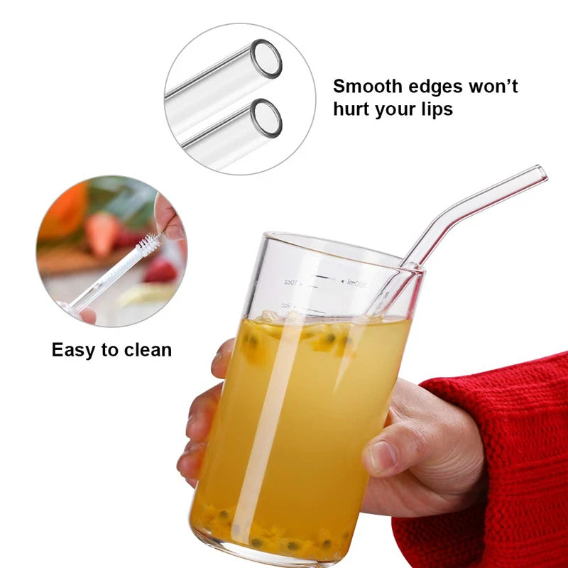 4-Pack Reusable Glass Drinking Straws with Cleaning Brush Glass Drinking Straws HIP