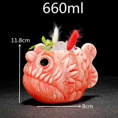 660ml Ceramic Hawaii Tiki Mug – Cocktail & Beer Cup Ceramic Tiki Mug HIP 1pcs 601-700ml
