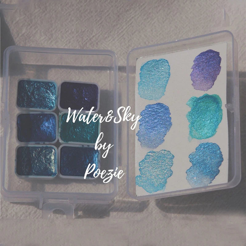 6/12pc Nail Art Pigment Set Painting Flowers Watercolor Paint Charming Mirror Glitter Powder Blooming Shimmer Solid Dust HIP 04Sky-6 Colors