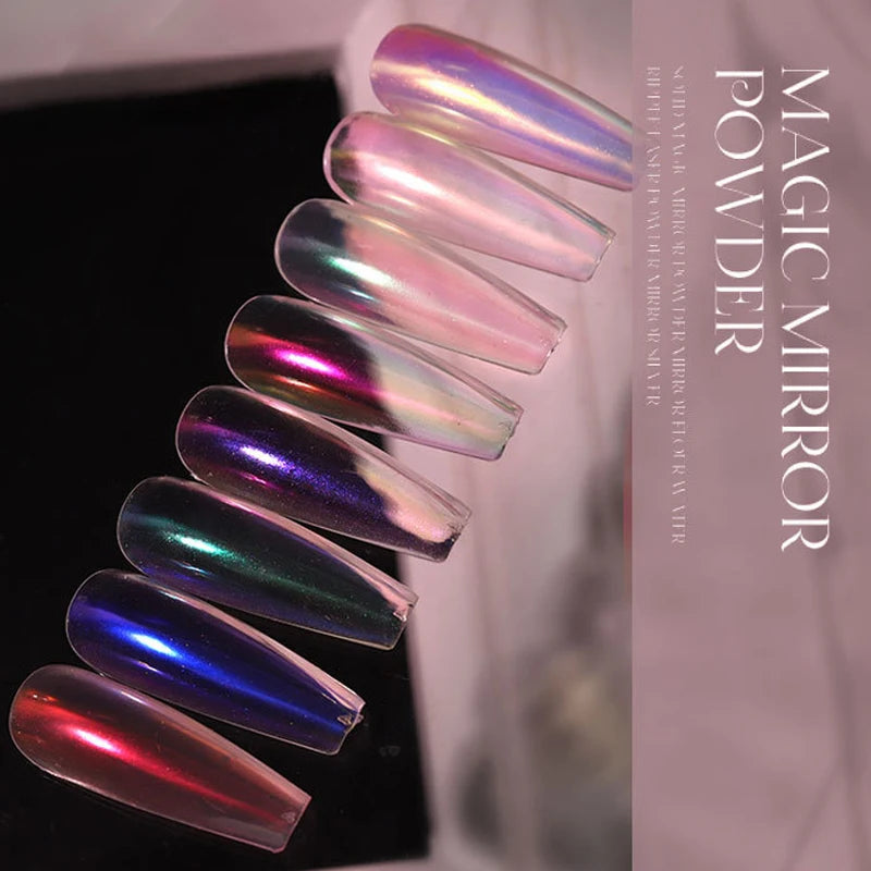 1g/box Transparent Nail Glitter Mirror Aurora Neon Powders Dust Chameleon Nail Art chromium Pigment Dipping Powder Decoration HIP