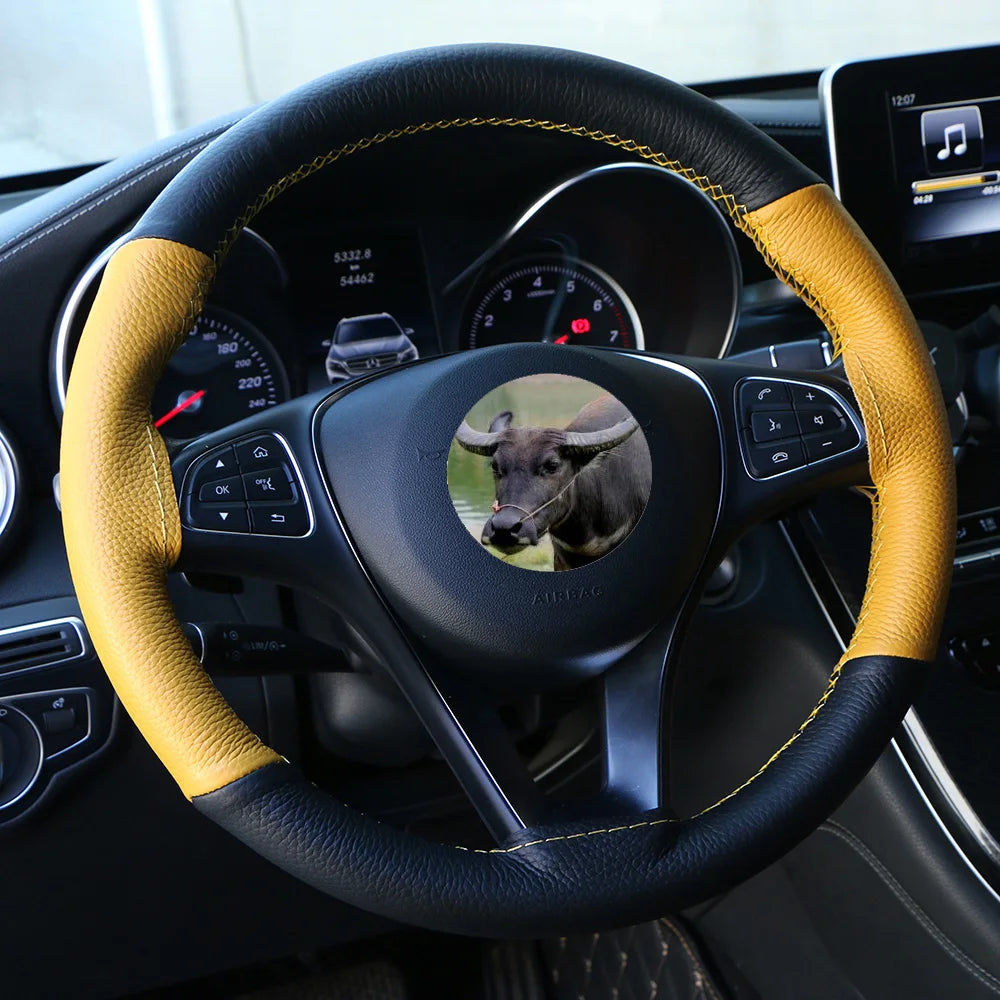 Genuine Leather Steering Wheel Cover 38cm – DIY Hand Stitch Steering Wheel Cover HIP
