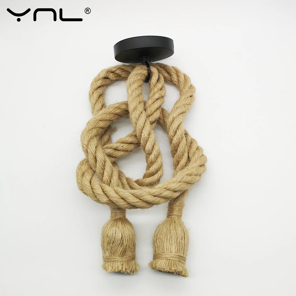 Hemp Rope Pendant Light – Vintage Industrial E27 Hanging Lamp Pendant Light HIP double Head 2M