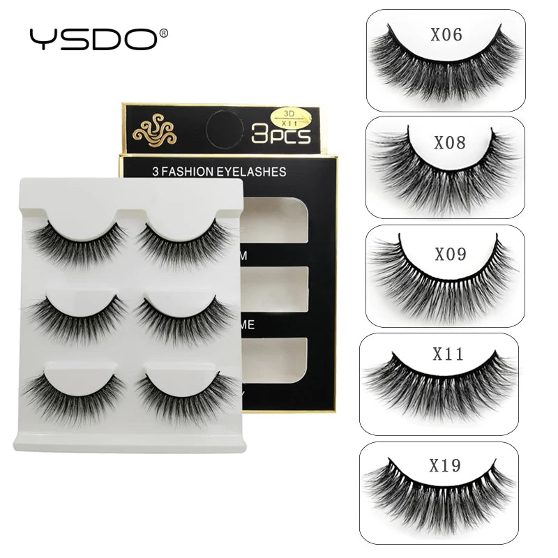YSDO 3 Pairs Eyelashes Hand Made Mink Eyelashes Maquiagem Hair Lashes Natural False Eyelashes Makeup Strip Lashes Faux Cilios HIP