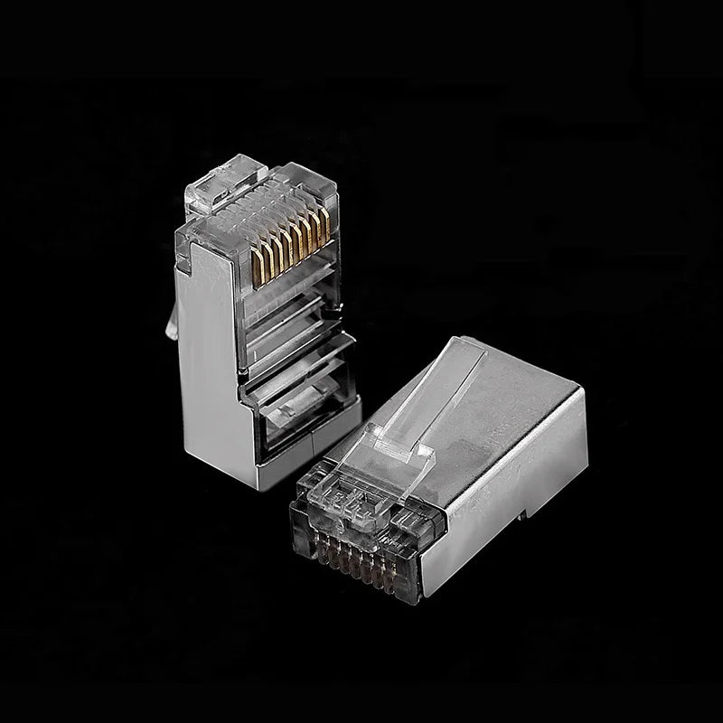 100-Pack Cat6 Cat5e RJ45 STP Shielded Connectors – Gold Plated Network Connector Pack HIP