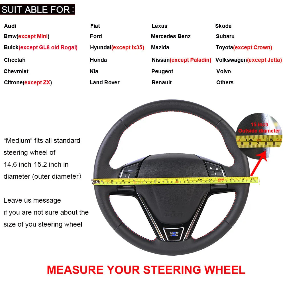 O SHI CAR 38cm Genuine Cowhide Leather Steering Wheel Cover Steering Wheel Cover HIP