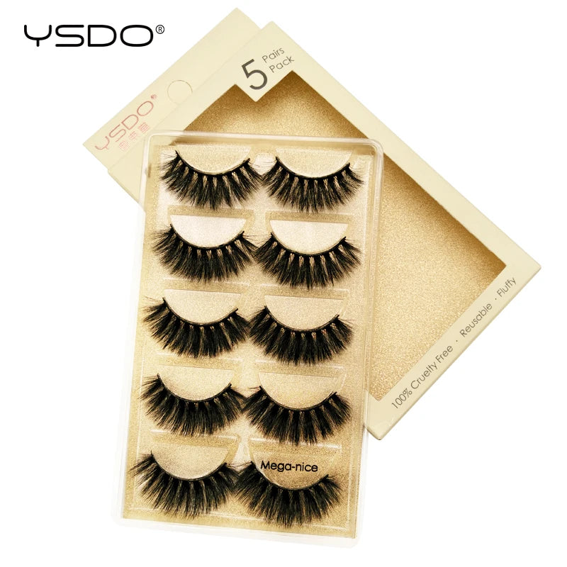 YSDO 5 pairs mink eyelashes natural lashes cilios mink false eyelashes hand made 3d mink lashes faux cils makeup volume lashes HIP