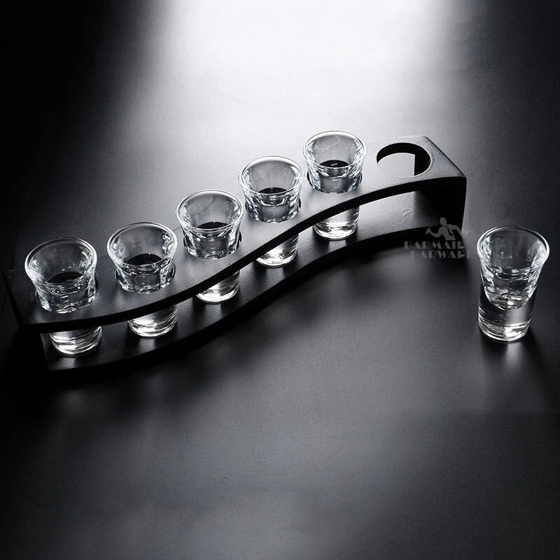 Lead-Free Bullet Shot Glasses Set of 6 with Wood Rack Shot Glass Set HIP