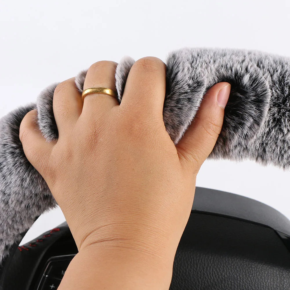 Winter Plush Car Steering Wheel Cover – Universal Faux Fur Steering Wheel Cover HIP