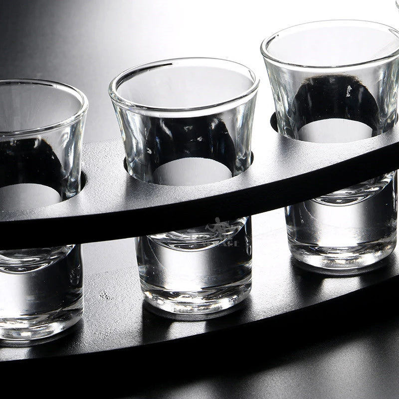 Lead-Free Bullet Shot Glasses Set of 6 with Wood Rack Shot Glass Set HIP