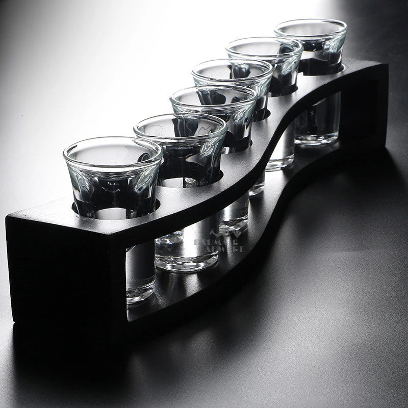 Lead-Free Bullet Shot Glasses Set of 6 with Wood Rack Shot Glass Set HIP