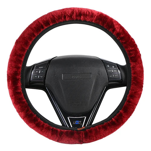 Winter Plush Car Steering Wheel Cover – Universal 38cm Fit Steering Wheel Cover HIP Red